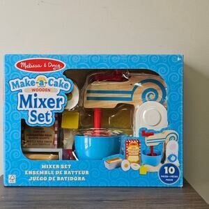 Melissa & Doug Wooden  Make- A - Cake 10 Piece Mixer Set Ages 3+ NWT